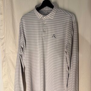 Rhoback White w Blue Striped Long Sleeve Polo Shirt